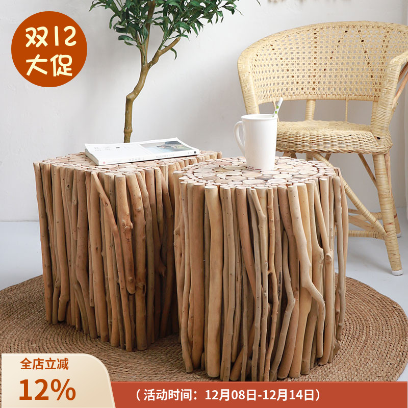 原木茶几ins原木风天然树枝手工