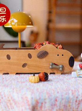 猫狗双全实木质收纳盒文具首饰桌面客厅遥控器小杂物可爱高档精致