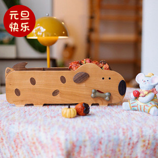 猫狗双全实木质收纳盒文具首饰桌面客厅遥控器小杂物可爱高档精致