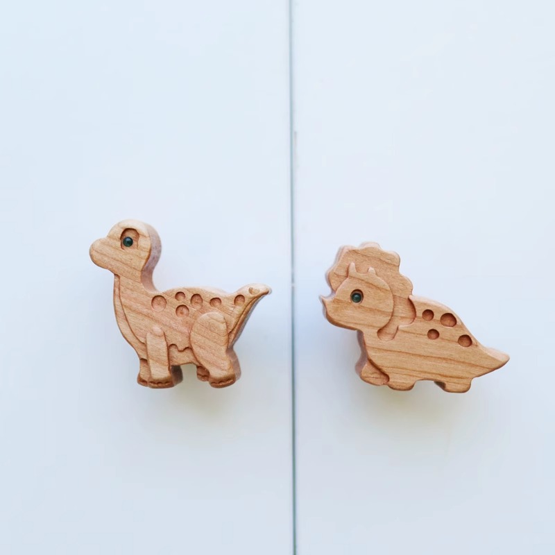 恐龙实木把手儿童房衣柜门拉手抽屉把手INS可爱动物装饰挂钩卡通