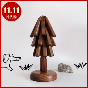 圣诞树隔热垫高级感餐桌防烫锅垫黑胡桃实木耐热家用创意菜垫摆件