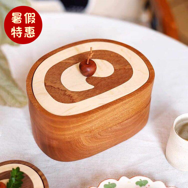 瑞士卷蛋糕收纳首饰盒子可爱牙签牙线实木质奶油风日式女朋友礼物