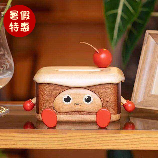 樱桃蛋糕纸巾盒奶油风可爱抽纸盒创意原木实木质手机支架乔迁礼物