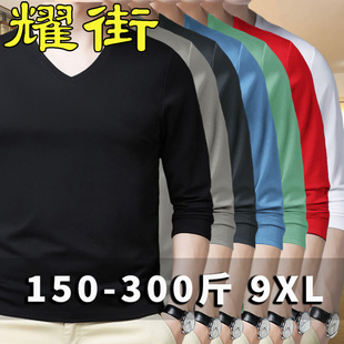 潮牌胖子男青少年体内搭衣服V领T打底衫 春秋大码 T恤男士 V领长袖
