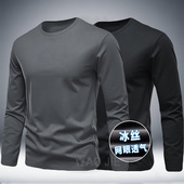 圆领运动跑步服胖子T恤健身训练服 速干长袖 春夏大码 冰丝网眼男士