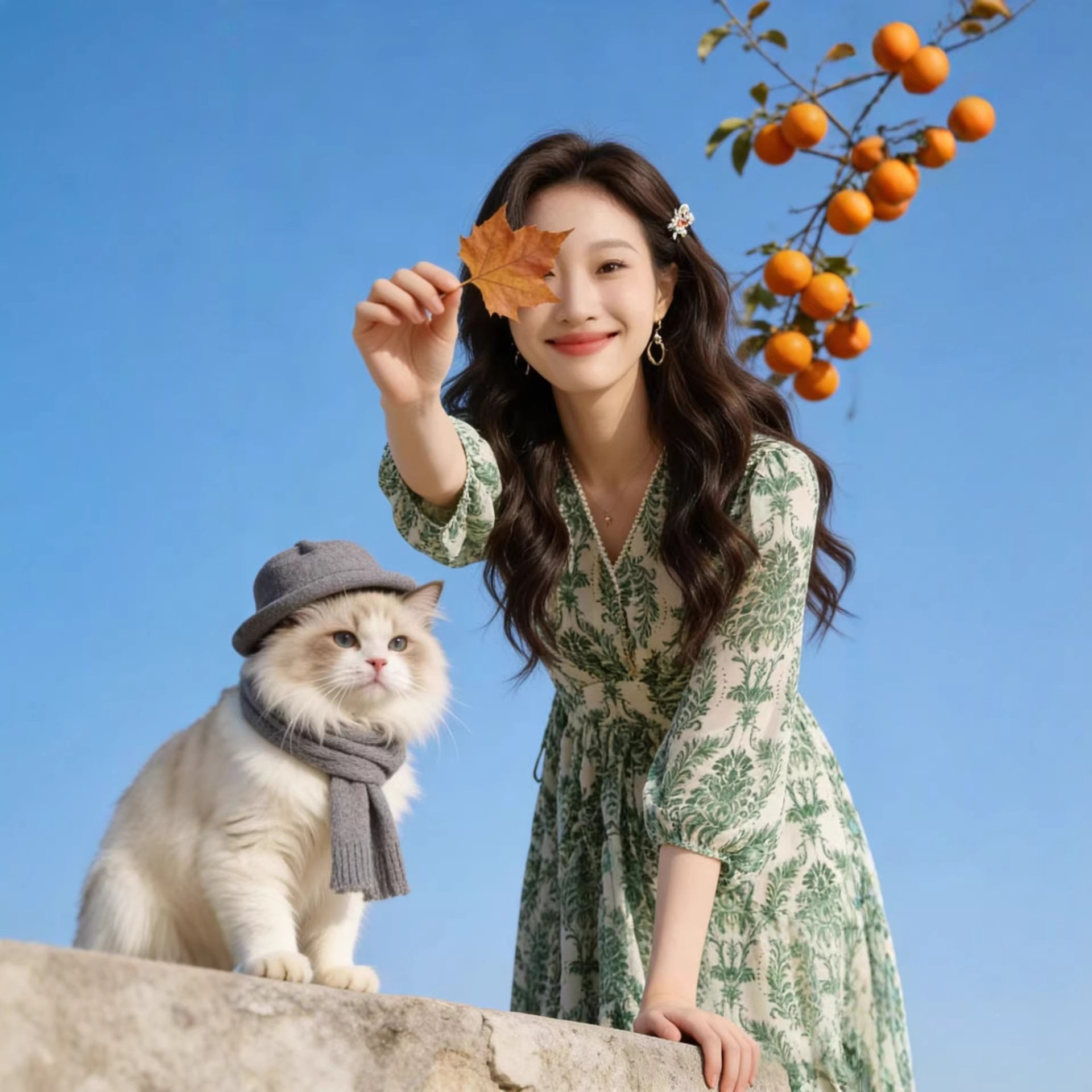 法式雪纺碎花V领收腰A字连衣裙女
