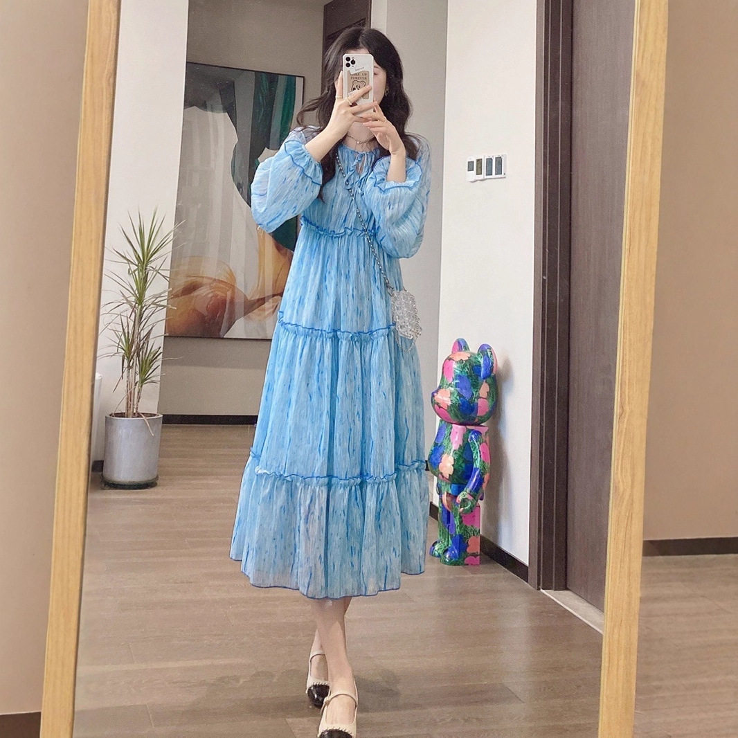 法式茶歇孕妇A字收腰显瘦连衣裙