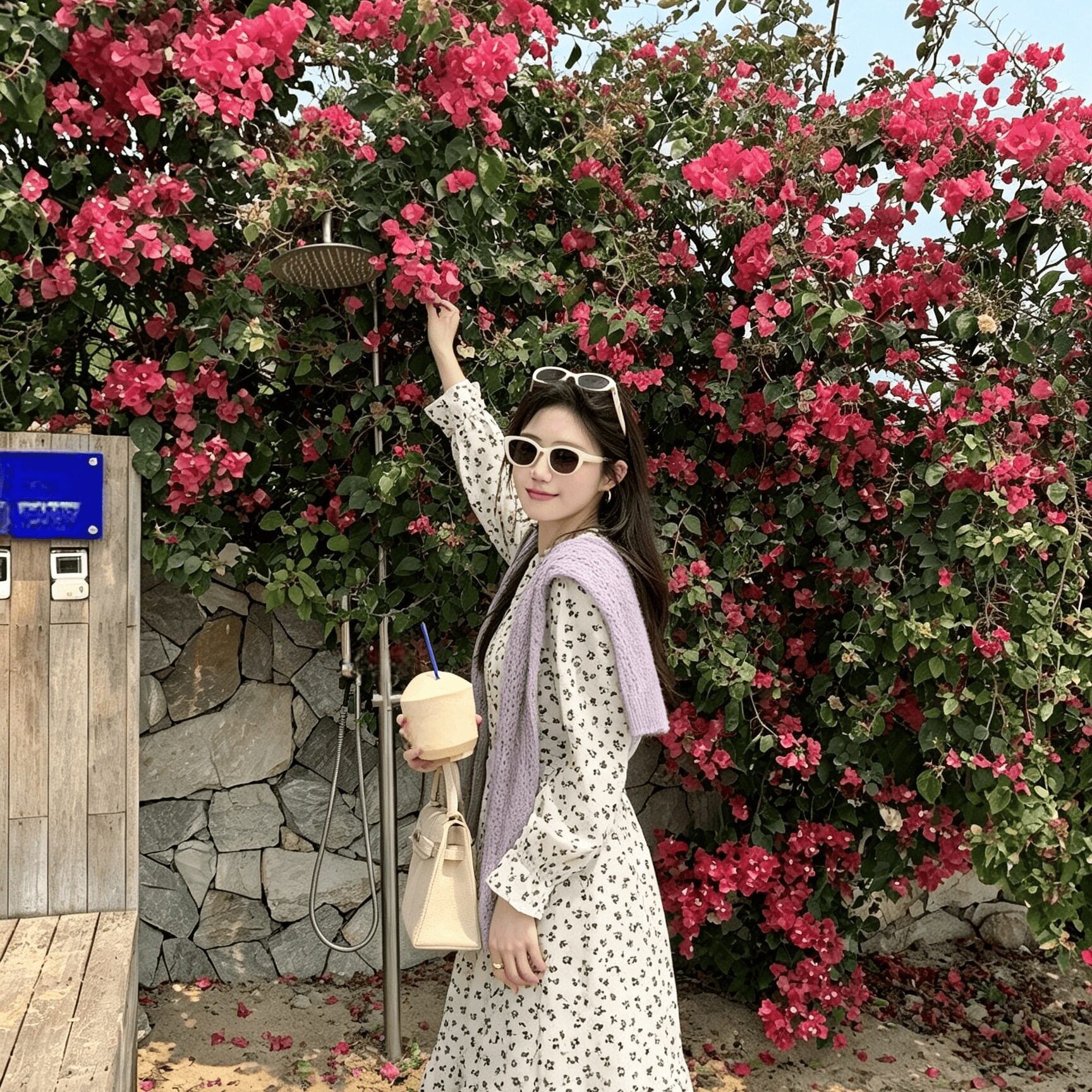 法式港风秋高腰碎花A字连衣裙女