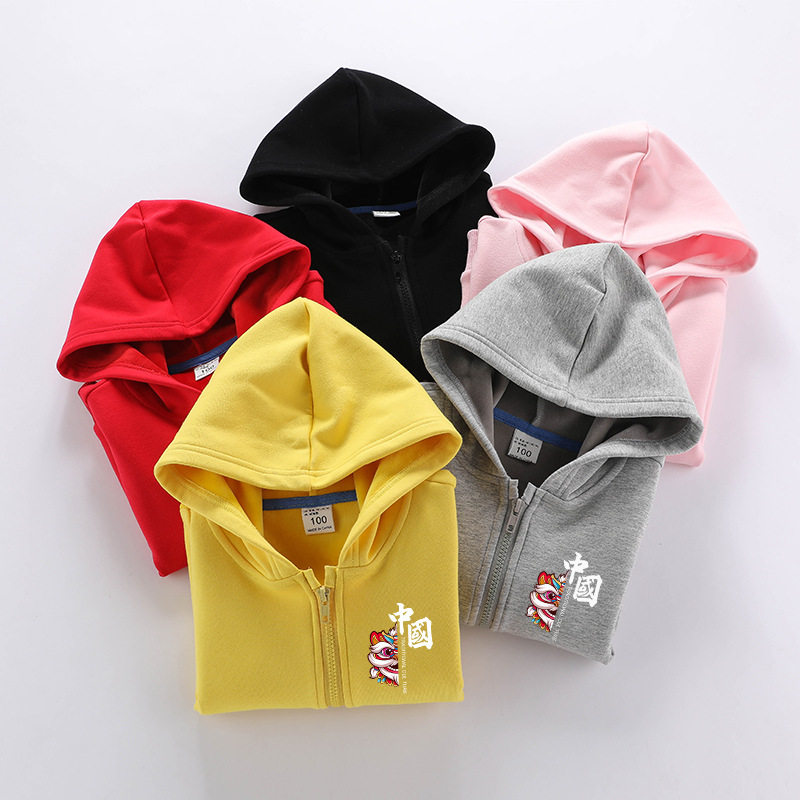 巴拉拉布比童装儿童外套红色卫衣男童女童加绒连帽衫国潮中国风