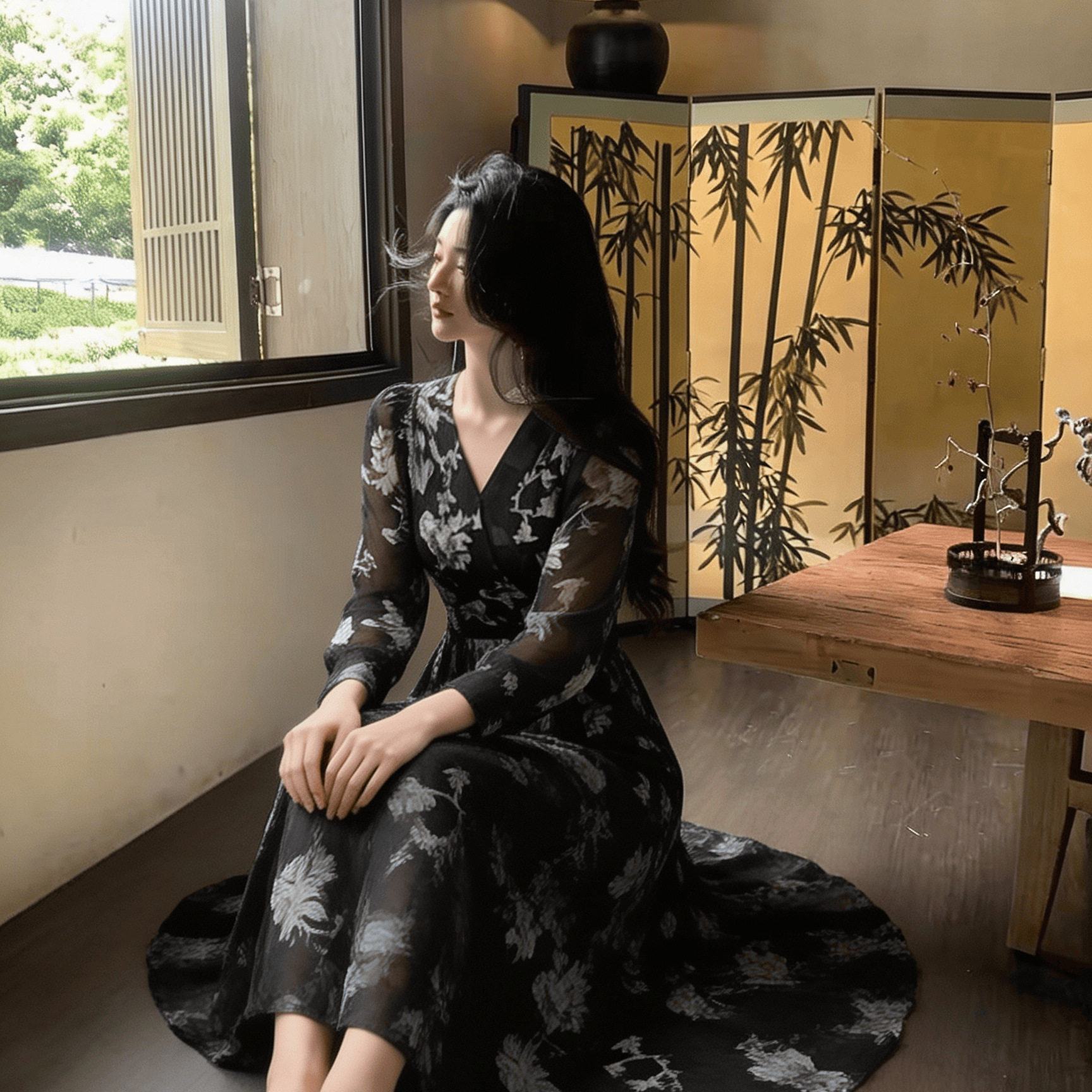 辣妹风大码V领显瘦开叉A字连衣裙