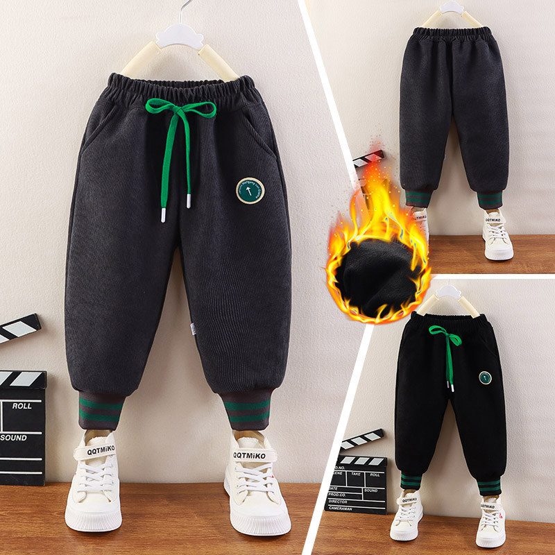 儿童加绒裤子冬装男女宝宝一体绒灯芯绒外穿冬季加厚休闲裤洋气