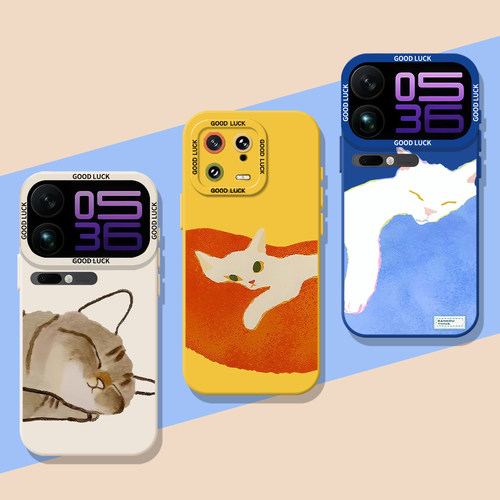 慵懒猫咪情侣秋冬油画风手机壳