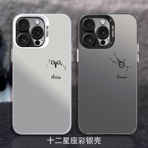十二星座简约情侣小众彩银手机壳