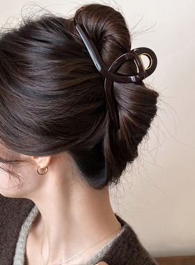 简约百搭巧克力色大号发夹女时尚高级感盘发抓夹复古气质鲨鱼夹子