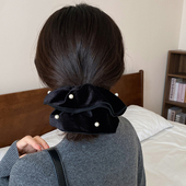 轻奢高级感丝绒珍珠双层大肠发圈女新款 气质百搭发绳时尚 头绳发饰