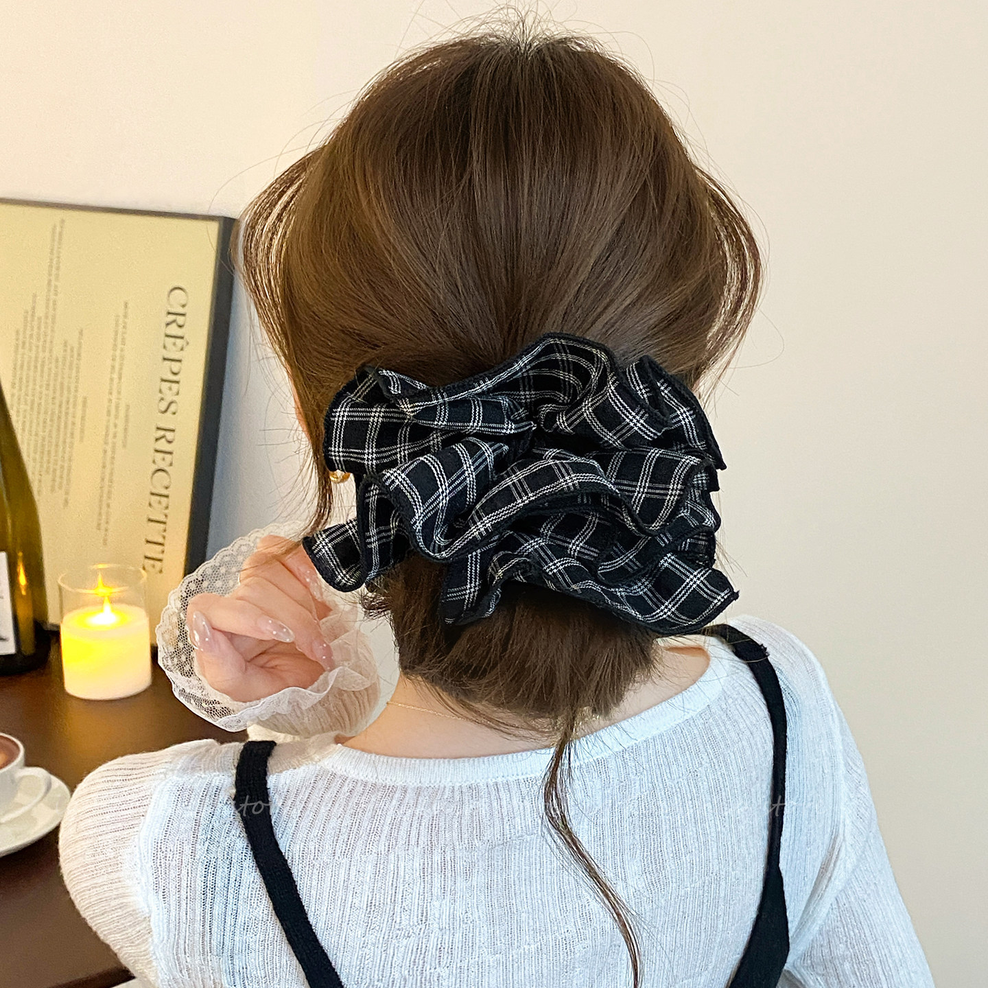 黑色格子超大大肠发圈女新款高级感洋气时尚头绳丸子头花发绳头饰,饰品/流行首饰/时尚饰品新,发饰,淘宝优惠券,粉丝福利购,淘宝优惠卷