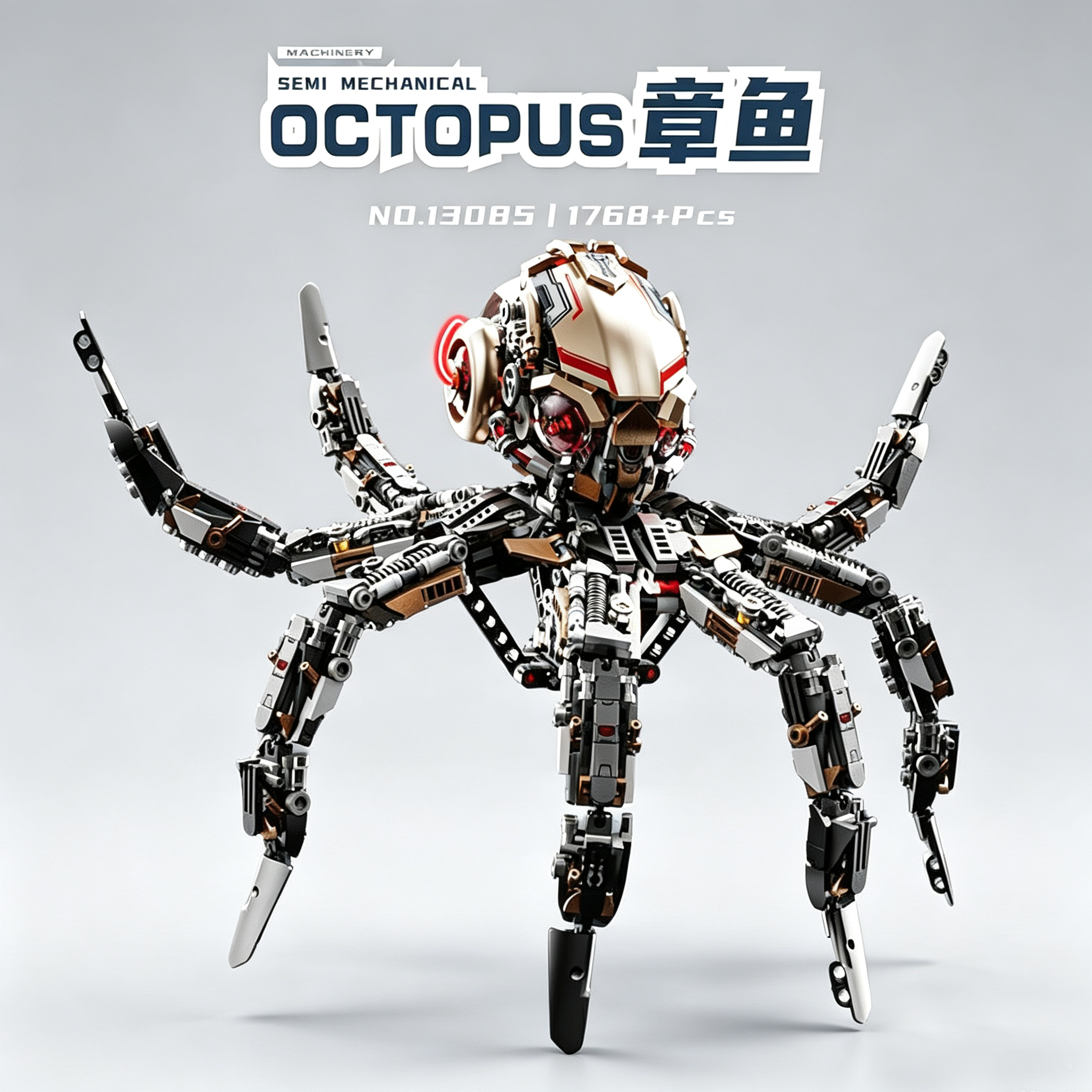 机械章鱼益智拼装积木动物深海生物八爪鱼摆件生日礼物儿童玩具
