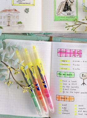 日本pilot百乐双头荧光笔SVW-15SL彩色直液式标记号笔学生用手账本文具用品划重点大容量糖果色大容量莹光笔