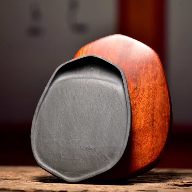 联星 名师歙砚张子坚手工雕刻老坑暗细罗纹精品/仿古蝉形砚/龙尾山