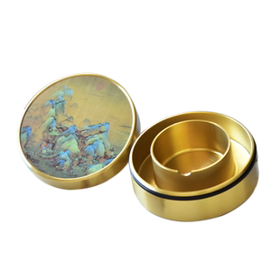 黄铜火锅便携砚台不干墨双圈防干毛笔墨水书法文房四宝专用墨盒墨台墨盘磨墨碟墨汁带盖毛笔搁用品创意储物盒