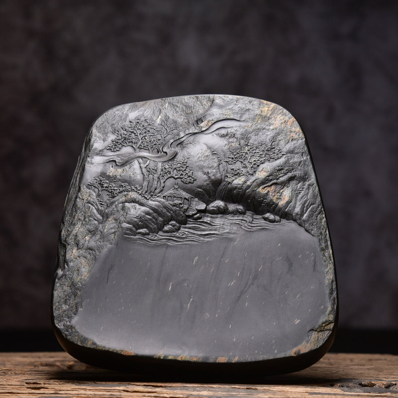 联星精品中国歙砚名师张子坚匠心《江南山水》作品正宗龙尾山四大名坑