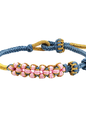 桃花手绳手工编织手链女可穿3D硬金黄金转运珠桃花红绳手串本命年