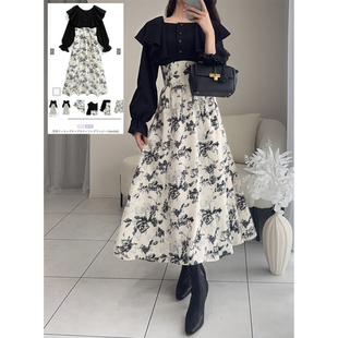 26精品日单 显瘦飘逸碎花荷叶边披肩淑女长裙 甜美连衣裙高腰修身