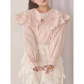 mer y女款 精品日单 棉质纯色荷叶边娃娃领纽扣可爱甜美长袖 衬衣