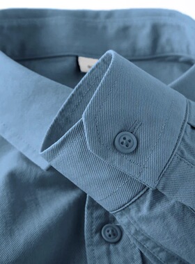 日系复古文艺牛仔蓝全棉长袖衬衫通勤宽松简约翻领男女款衬衣外套