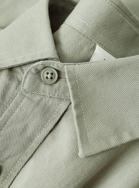 豆沙绿日系极简重磅100%棉翻领长袖衬衫男女宽松休闲情侣开衫衬衣