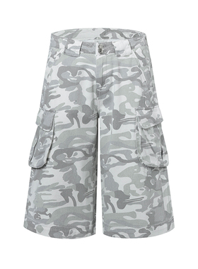 美式复古迷彩休闲裤男cleanfit直筒宽松百搭阔腿七分裤工装短裤子