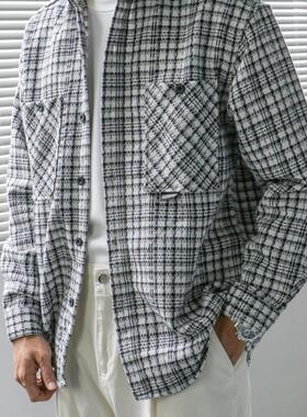 2025秋季新款小香风格子休闲长袖衬衫外套男高级感潮流宽松衬衣潮