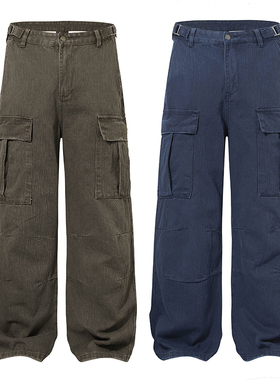 美式复古水洗工装休闲牛仔裤男女宽松cleanfit百搭直筒阔腿长裤子