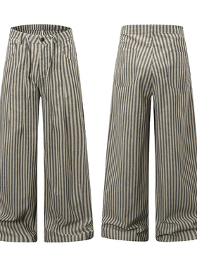 美式复古高级感条纹休闲裤男女宽松宽松慵懒风松弛感直筒阔腿长裤