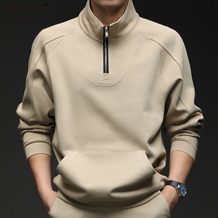 男士长袖卫衣半高拉链插肩袖袋鼠兜立领春秋季外穿宽松双口袋上衣