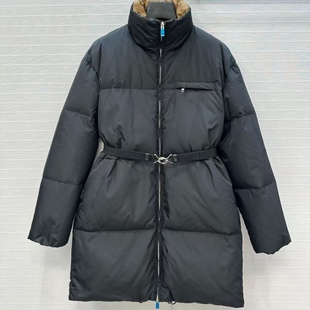 再生尼龙定制螺纹互扣系腰带高腰国标90白鹅绒中长款立领羽绒服女