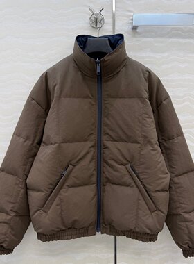 定制纯棉布双面可穿国标90白鹅绒立领高腰宽松A字版型羽绒服女