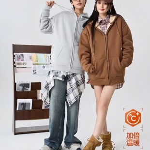 冬上新！M~5XL码 ZWS家男款冬季羊羔绒外套加绒加厚连帽外套上衣