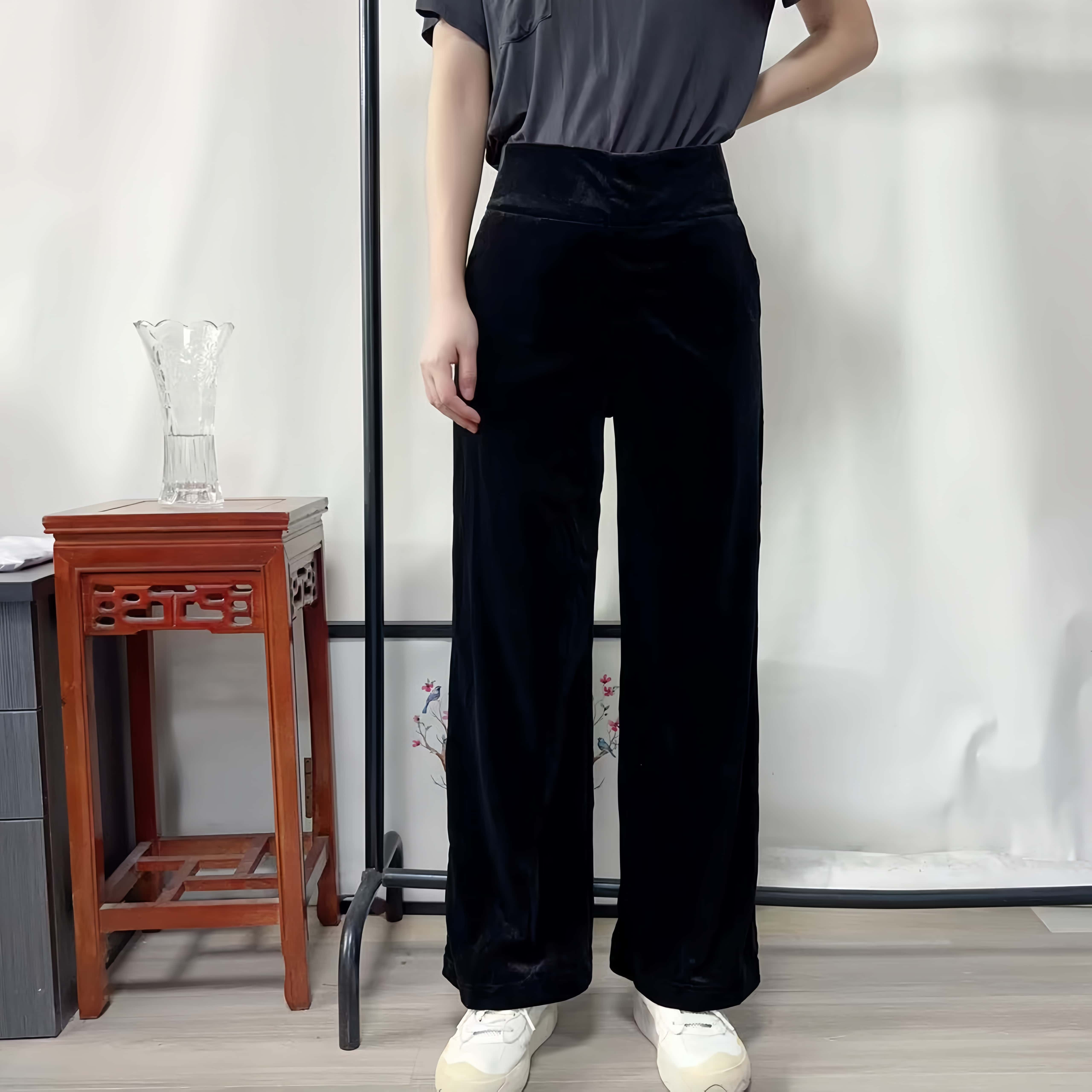 秋上新！德M家女装春秋高腰金丝绒显瘦大长腿直筒裤子