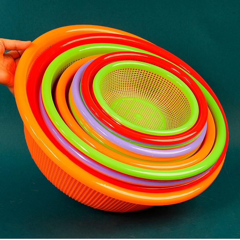 圆形塑料收纳周转筐加厚密眼厨房洗菜篮子镂空熟胶漏盆匡过滤沥水