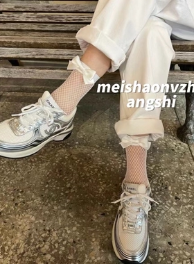 韩国helder老板娘同款白色网袜早春蝴蝶结小腿袜网眼百搭中筒袜