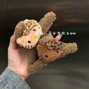 美少女壮士原创！ kitty的可爱豹纹抓夹毛绒加长鲨鱼夹发量多可用