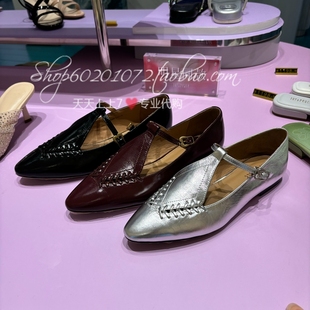 JoyPeace真美诗2025春季女鞋玛丽珍鞋尖头镂空牛皮女单鞋 10806