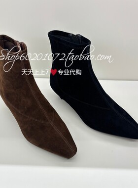 真美诗冬季方头显瘦弹力短靴
