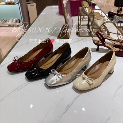 蹀愫25年春季蝴蝶结方头浅口单鞋