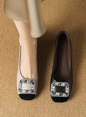 SIX MADDEN2024秋季女鞋韩版浅口方头镶钻粗跟小香风女单鞋SMC295