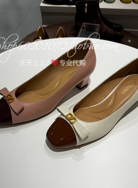 le saunda莱尔斯丹2025秋季女鞋时尚拼色粗跟蝴蝶结女单鞋6T46401