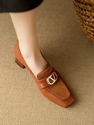 一脚蹬粗跟女鞋平底简约乐福鞋