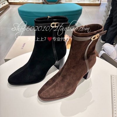 莱尔斯丹2025冬女鞋方头绒里短靴