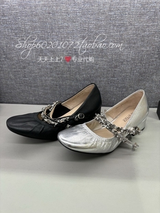 JoyPeace真美诗2024春季女鞋羊皮粗跟银色玛丽珍鞋方头单鞋 J6621